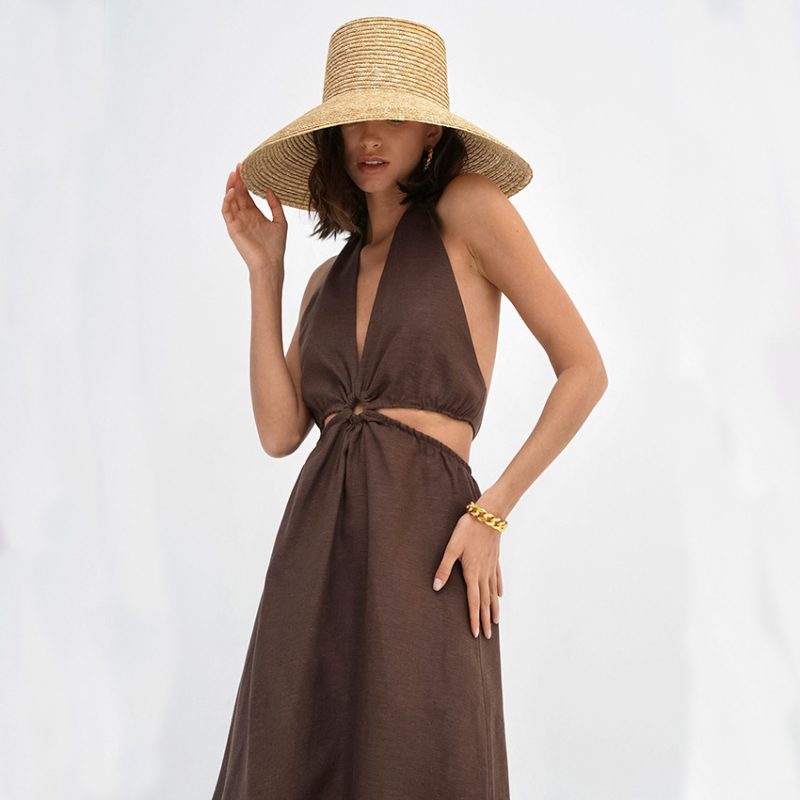 Backless Cotton Linen Halter Maxi Dress - Image 4