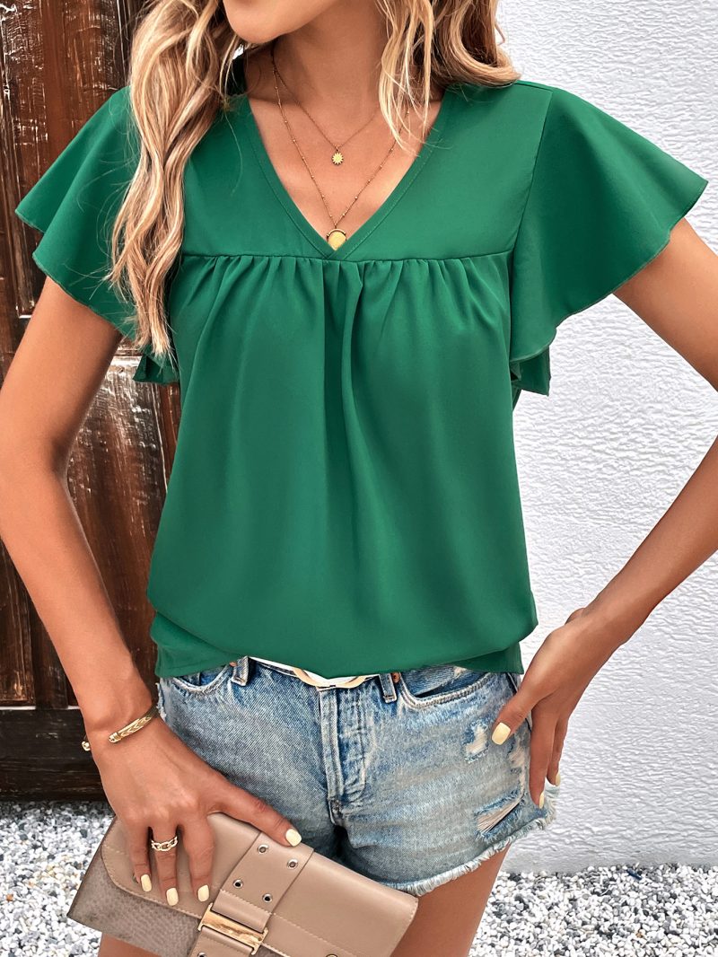 Solid Color Casual V-Neck All-Match T-shirt - Image 2