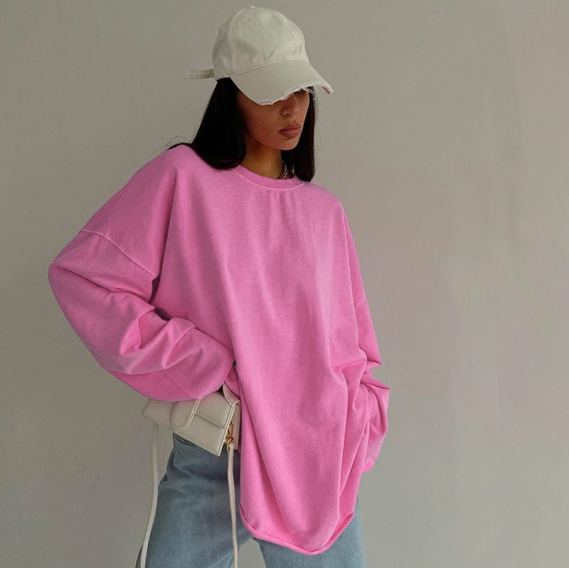 Pink Long Sleeve Pullover Street T-shirt - Image 3