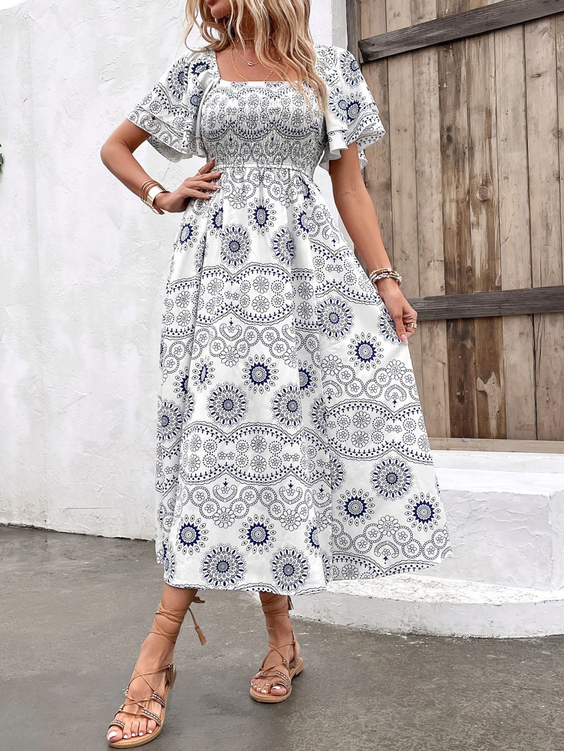 Printed Square Collar High Waist Women's Summer - Image 2