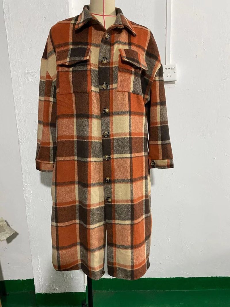 Slim Fit Woolen Plaid Trench Coat for Women - Image 6