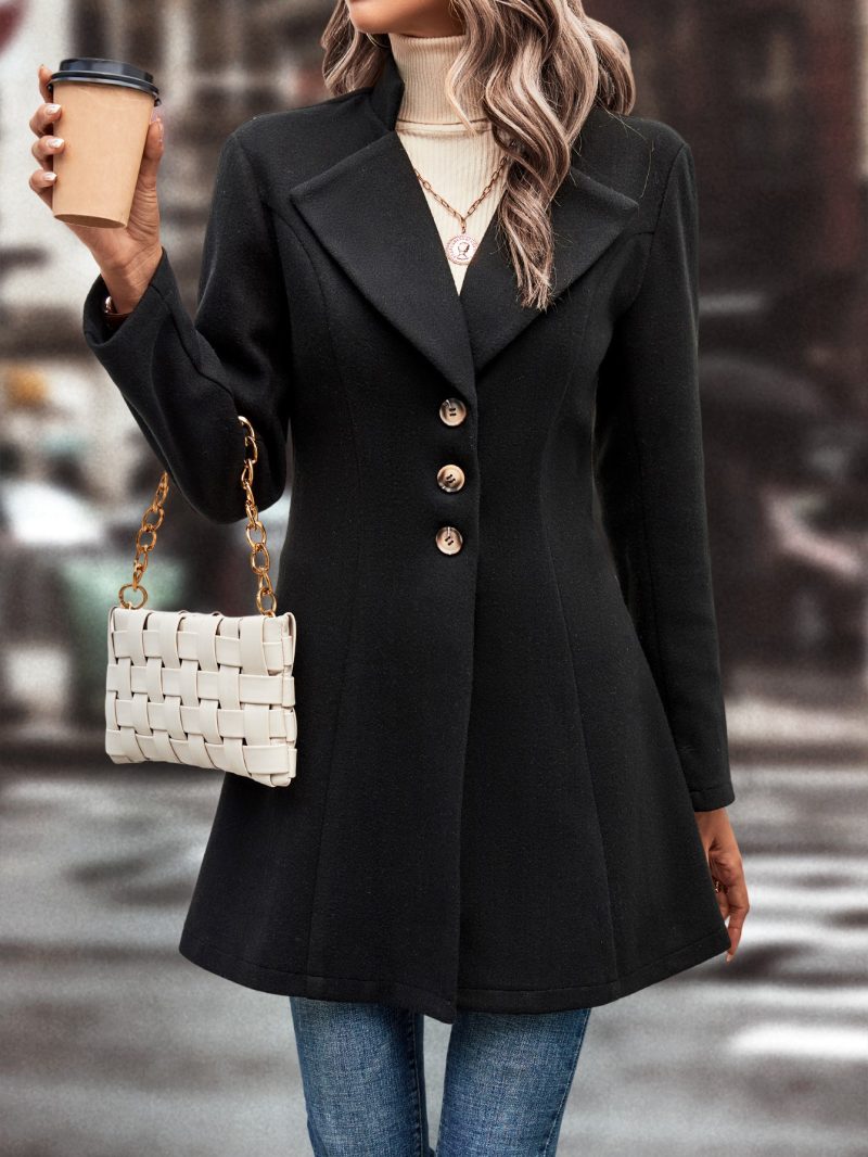 Solid Color Polo Collar Woolen Coat - Image 4