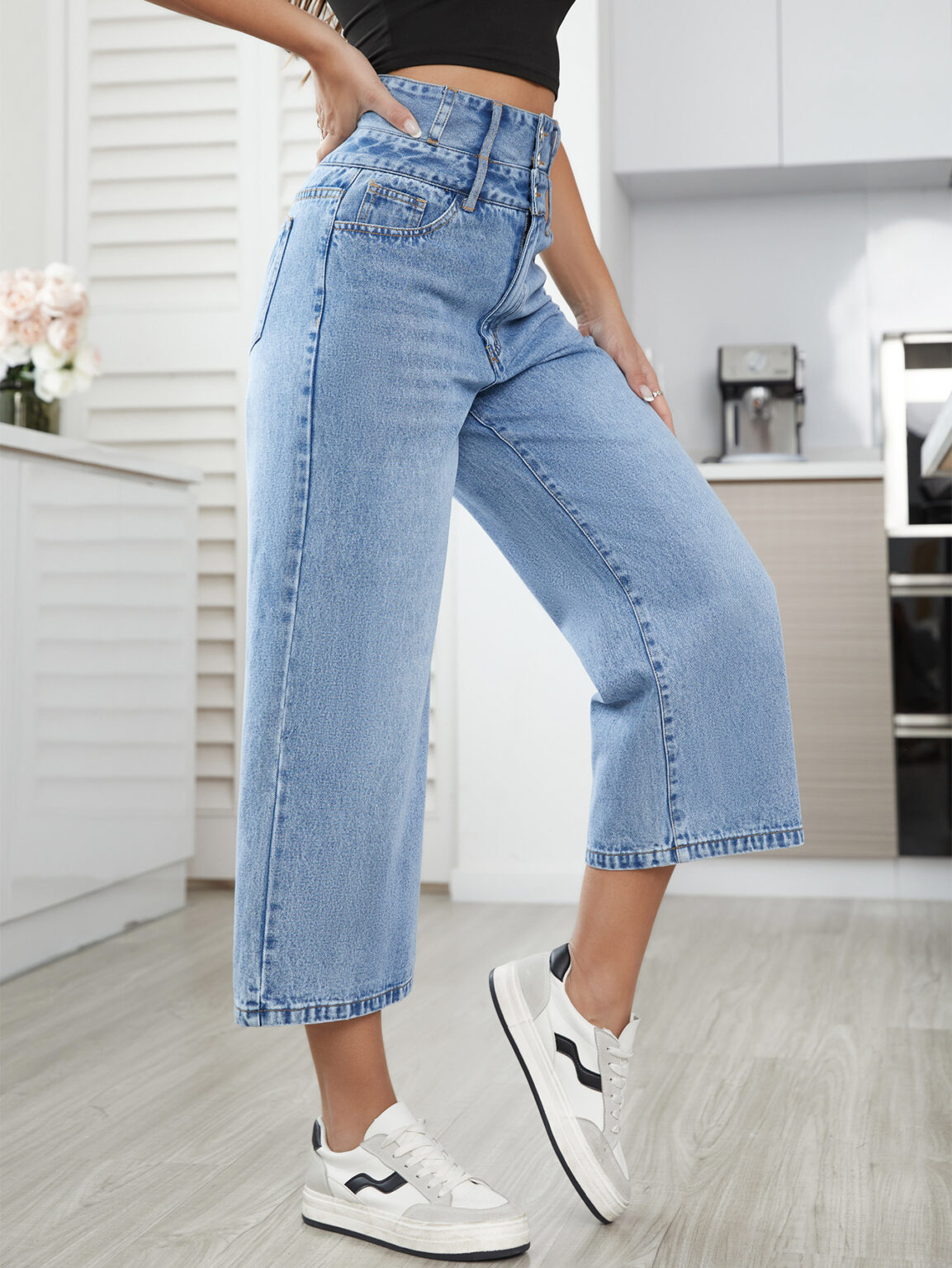 Straight High Waist Cropped Denim Pants - Image 2