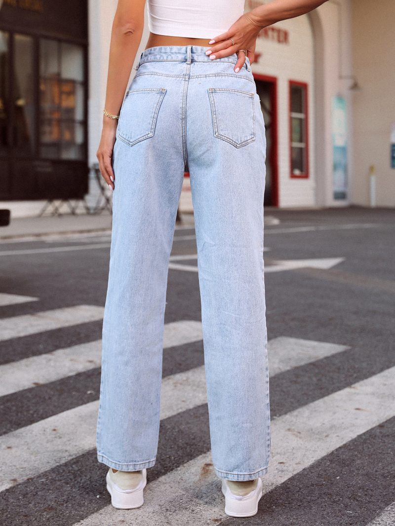 Trendy High Waist Wide Leg Ripped Denim Pants - Image 4