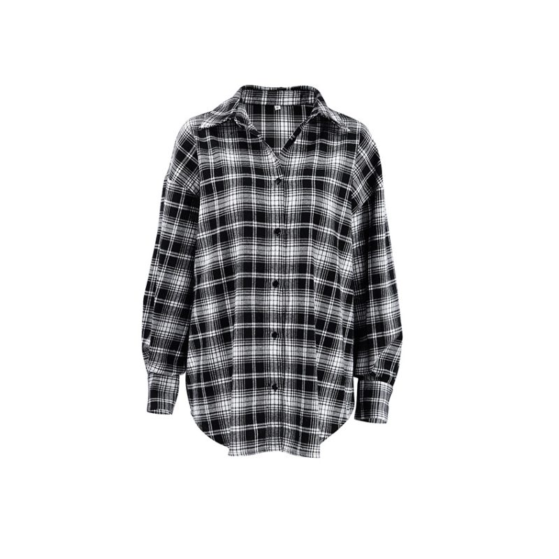 Retro Lapels Long Sleeve Plaid Shirt - Image 5
