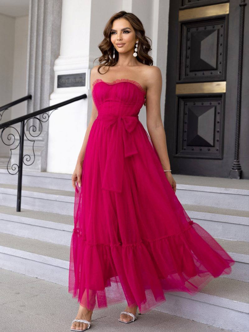 Sexy Lace-Up Mesh Ruffled Dress - Image 3