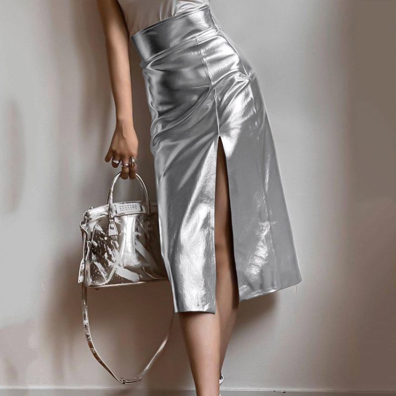 Silver Futuristic High Waist Skirt - Image 2