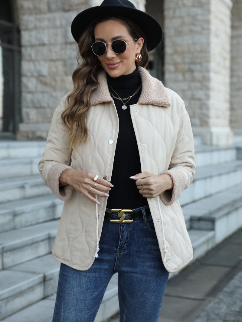 Collared Cotton Padded Fur Collar Jacket for Women - Image 3