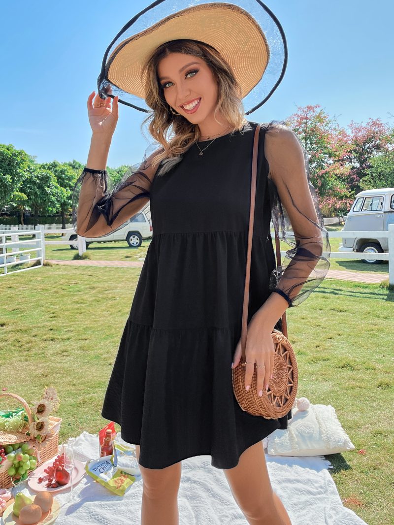 Round Neck Long Sleeve Hollow Out Cutout Dress - Image 2