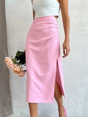 Simple Sheath Slim Pink Long Skirt