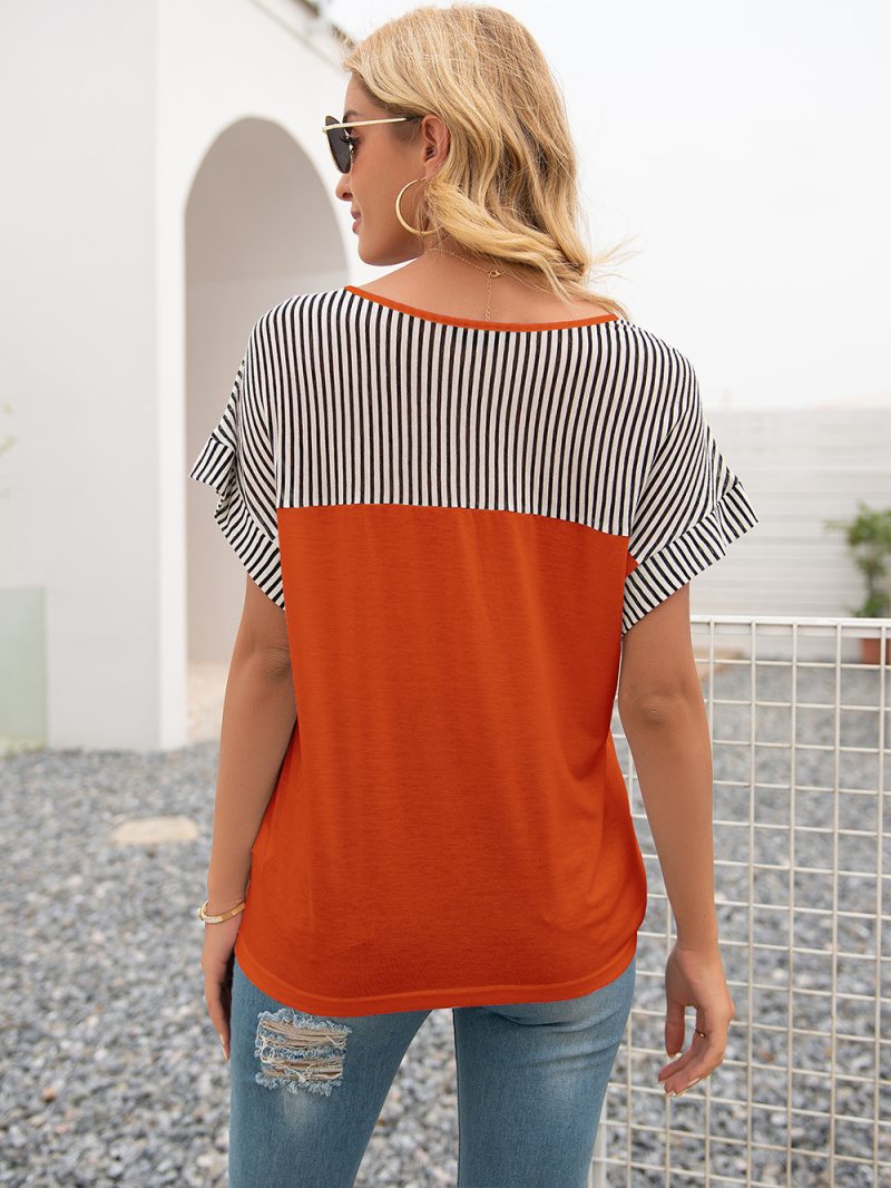 Striped V-Neck Loose T-Shirt for Women - Image 5