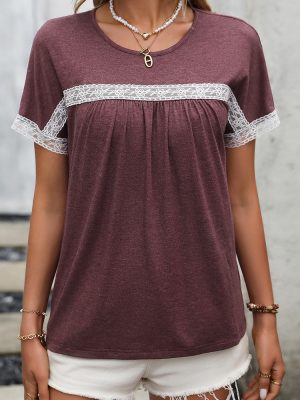 Lace Patchwork Round Neck T-Shirt