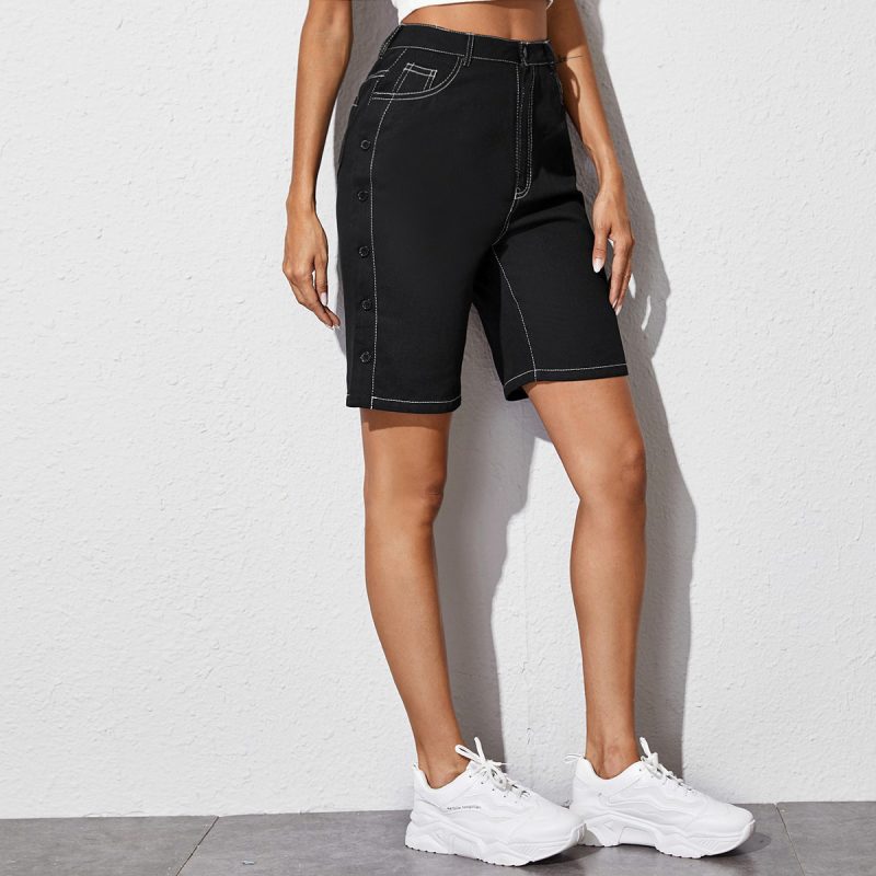 Button High Waist Denim Shorts - Image 4