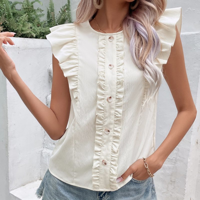 Fresh Sweet Ruffled Short Sleeve Shirt for Women - Image 4