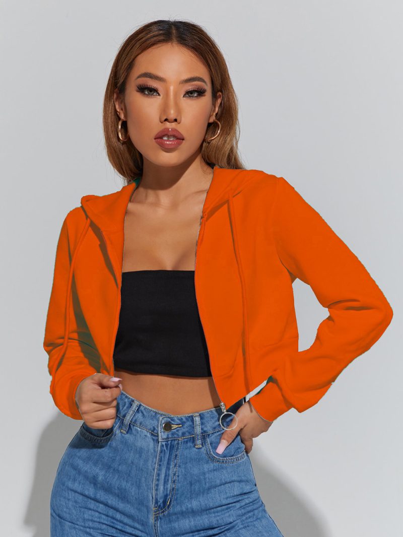 Zipper Hooded Fleece Short Hoodie - Image 3