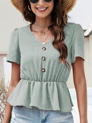 Summer Floral Ruffled V-Neck Short Sleeve Top