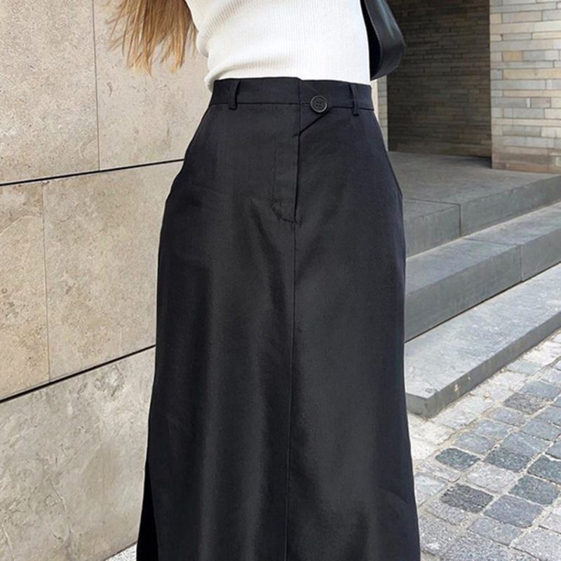 Elegant Black Split High Waist Drape Skirt - Image 4