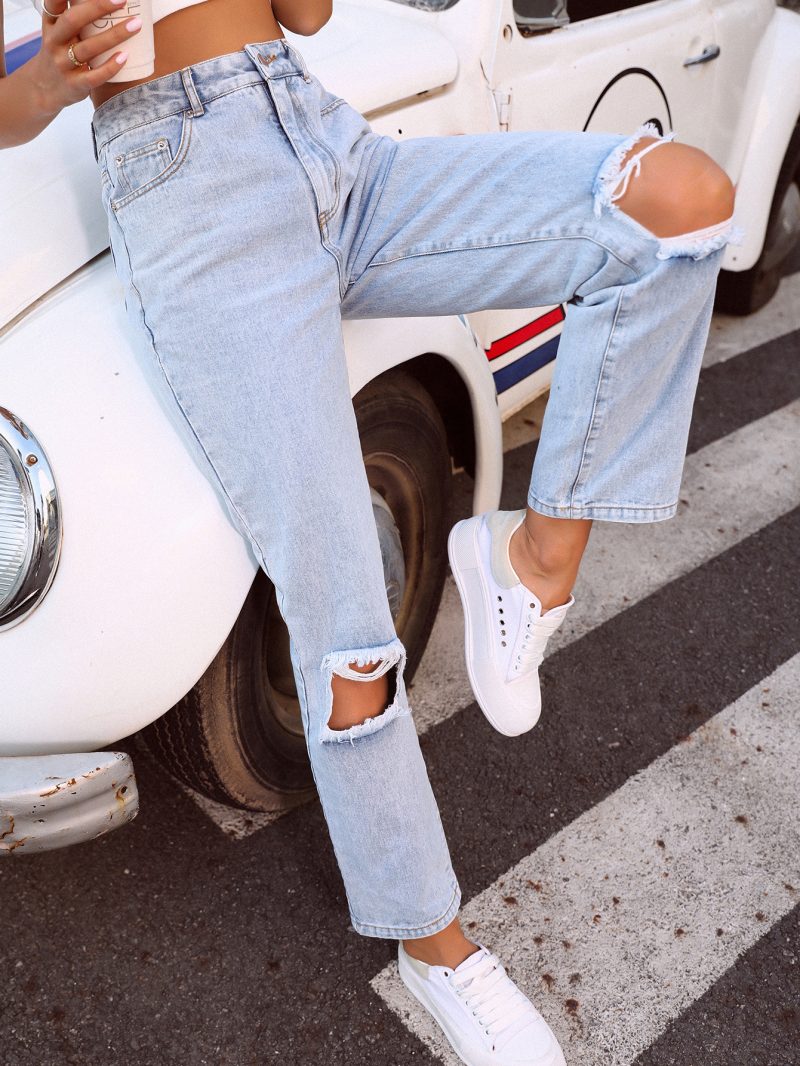 Trendy High Waist Wide Leg Ripped Denim Pants - Image 5