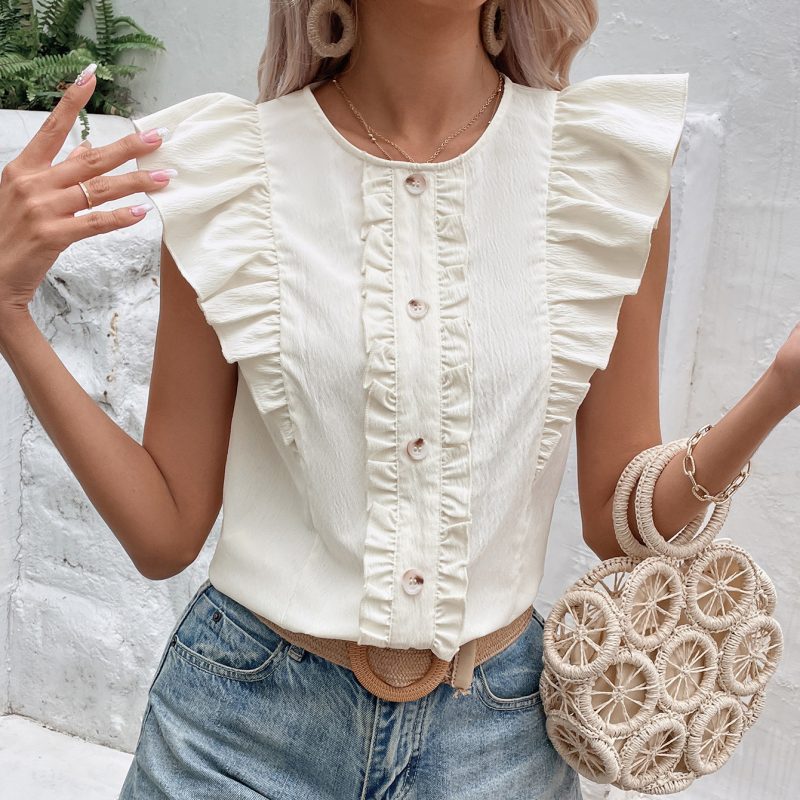 Fresh Sweet Ruffled Short Sleeve Shirt for Women - Image 3