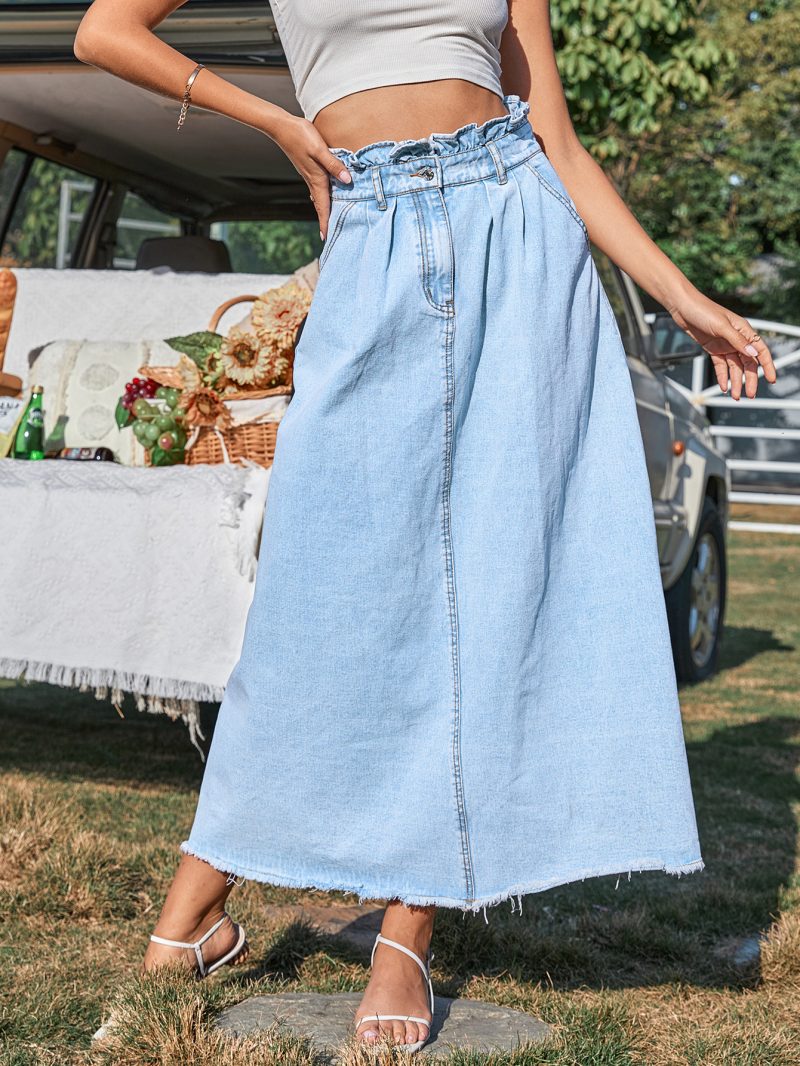 High Waist Slimming A-line Denim Skirt - Image 4