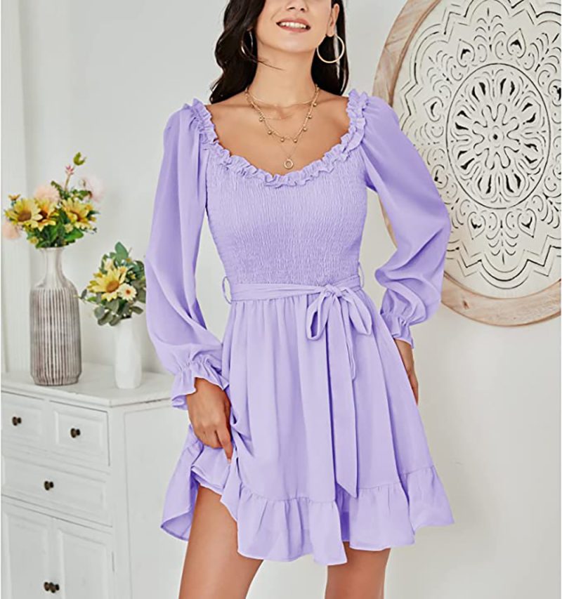 Chiffon Ruffled V-Neck A-Line Dress - Image 7