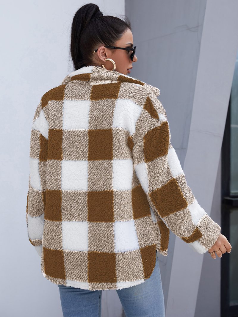 Plaid Collared Plush Coat - Image 7