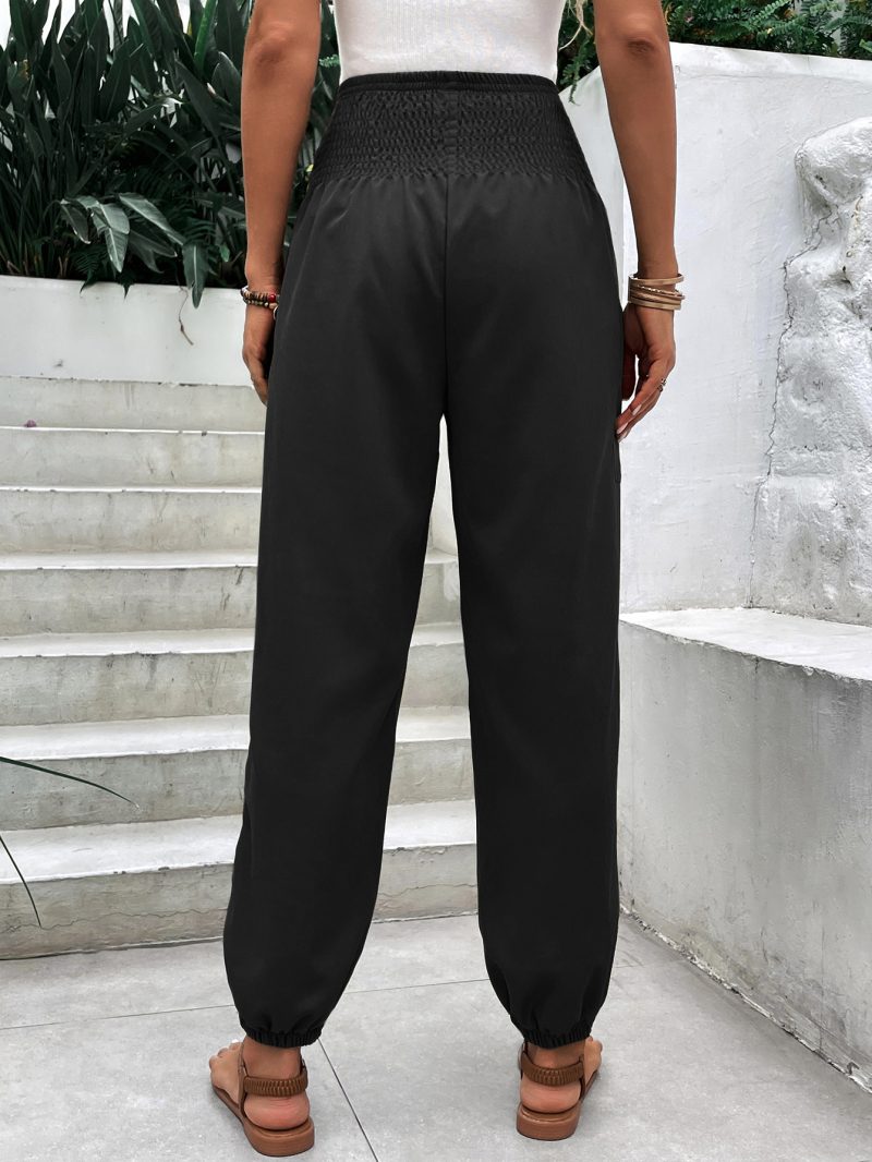 Elastic Waist High-Waist Wide Leg Ankle-Length Pants - Image 2