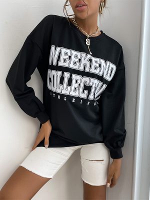 Long Sleeve Letter Graphic Crew Neck Sweater