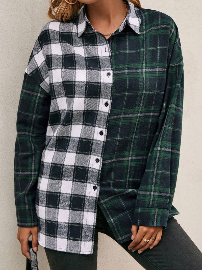 Checked Colorblock Polo Shacket for Women - Image 4