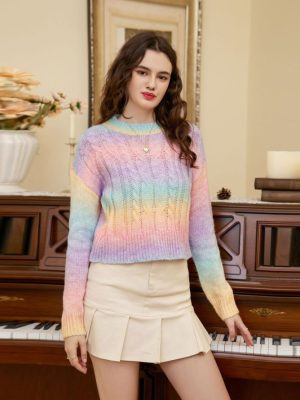 Rainbow Gradient Color Sweater Coat