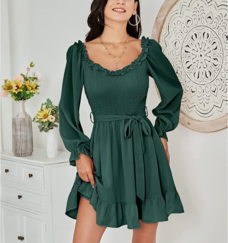 Chiffon Ruffled V-Neck A-Line Dress - Image 3