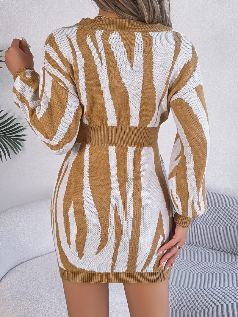 Solid Color Twist Lantern Sleeve Woolen Dress - Image 2