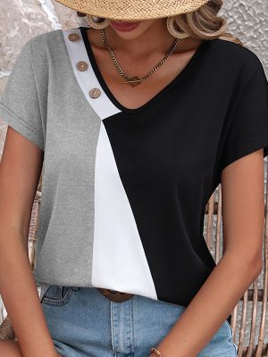 V-Neck Contrast T-Shirt for Women