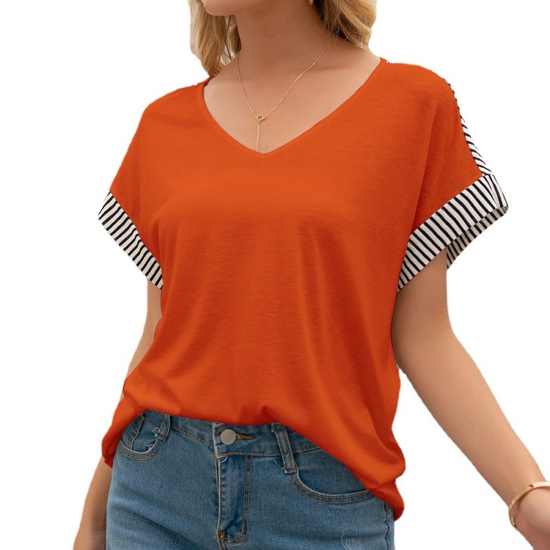 Striped V-Neck Loose T-Shirt for Women - Image 4