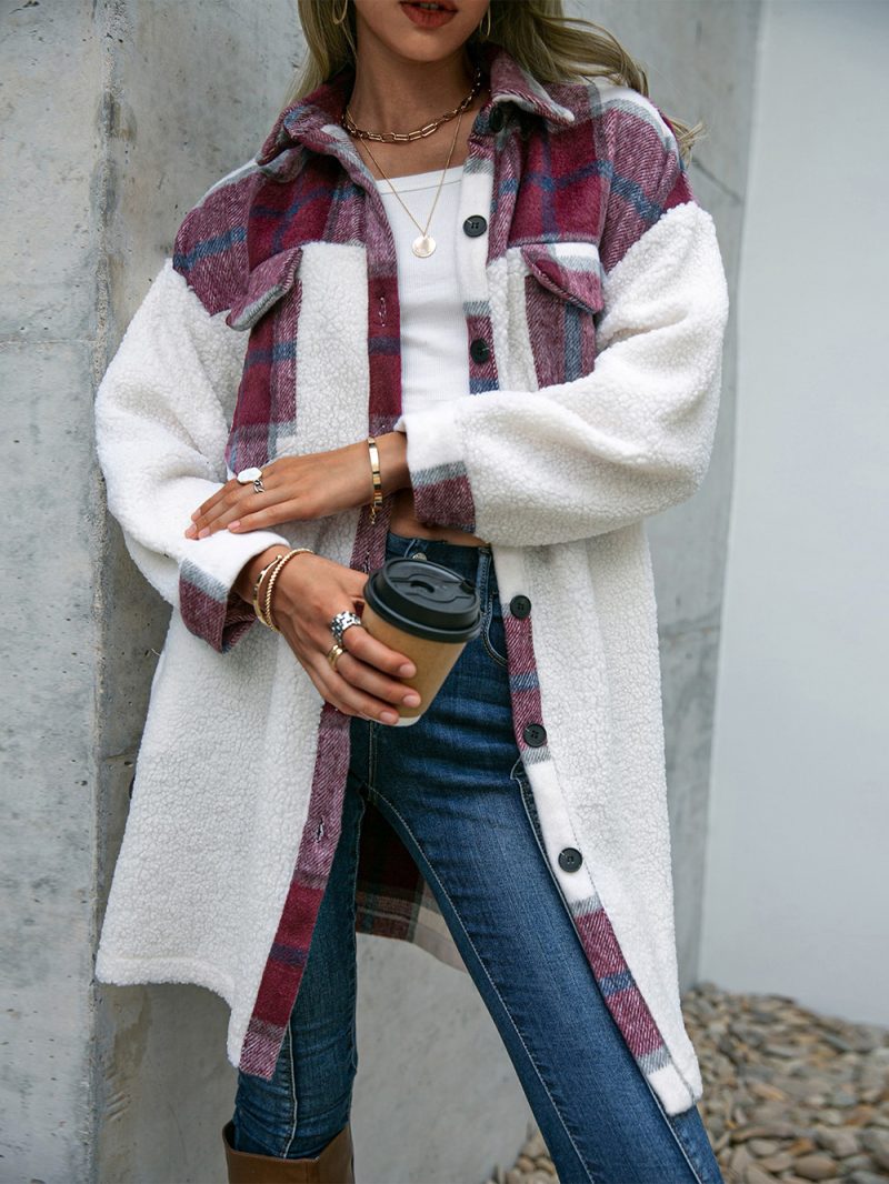 Polo Collar Long Plaid Shacket - Image 2
