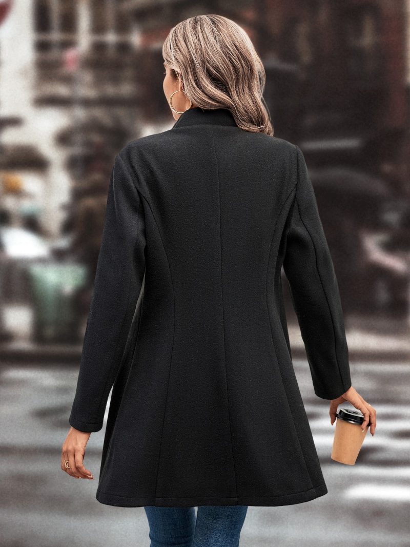 Solid Color Polo Collar Woolen Coat - Image 5