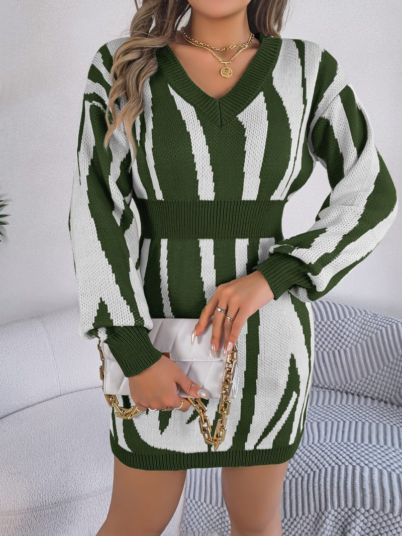 Solid Color Twist Lantern Sleeve Woolen Dress - Image 7