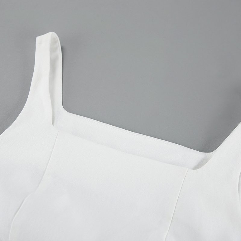 Sultry White Square Collar Sleeveless Camisole - Image 6