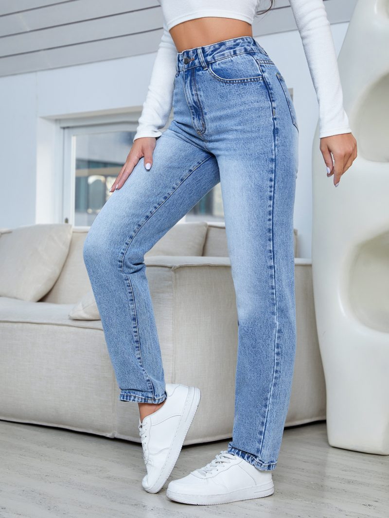 Straight High Waist Denim Trousers - Image 3