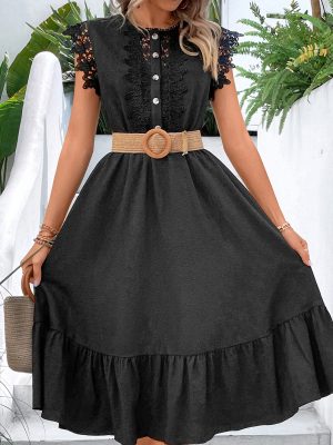 Lace Ruffled High Waist Midi Dress