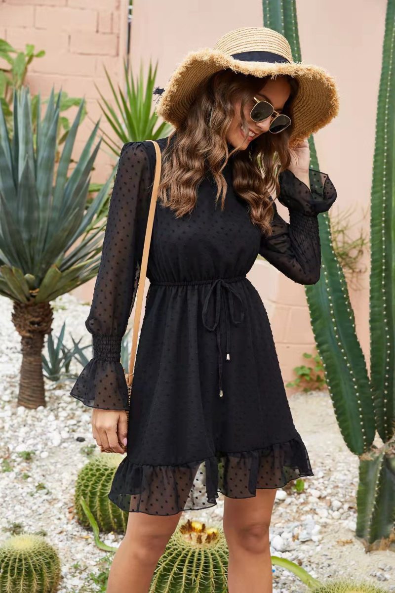 Lotus Leaf Slim Fit Long Sleeve Dress with Smocking Detail - Image 4