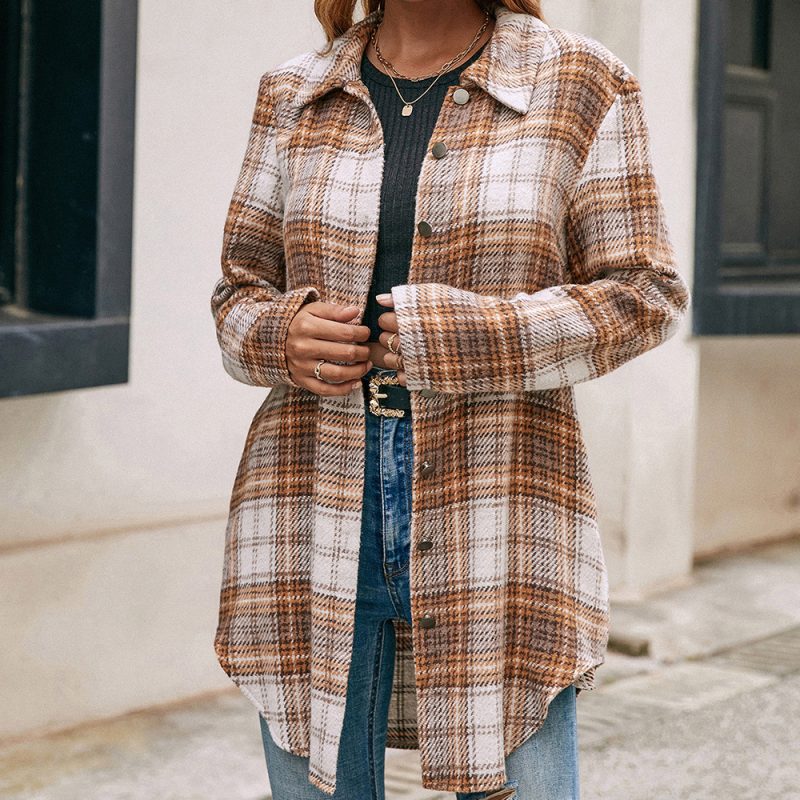 Plush Plaid Long Sleeve Shacket for Women Plus Size - Image 2