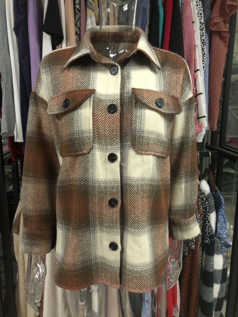 Collared Plaid Shacket Woolen Coat - Image 7