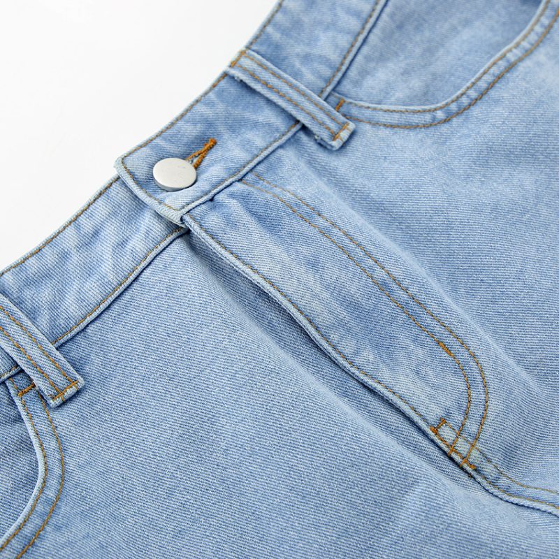 Retro Washed High Waist Slit Denim Skirt - Image 5