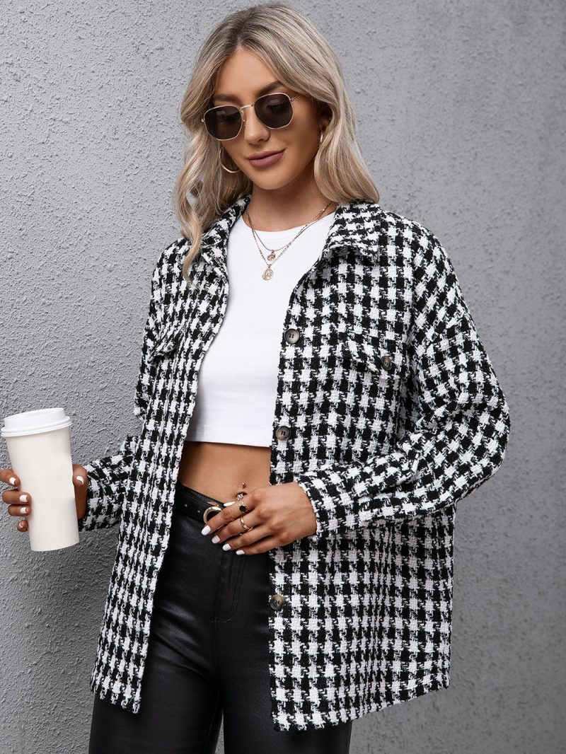 Houndstooth Collared Windbreaker for Women - Image 4