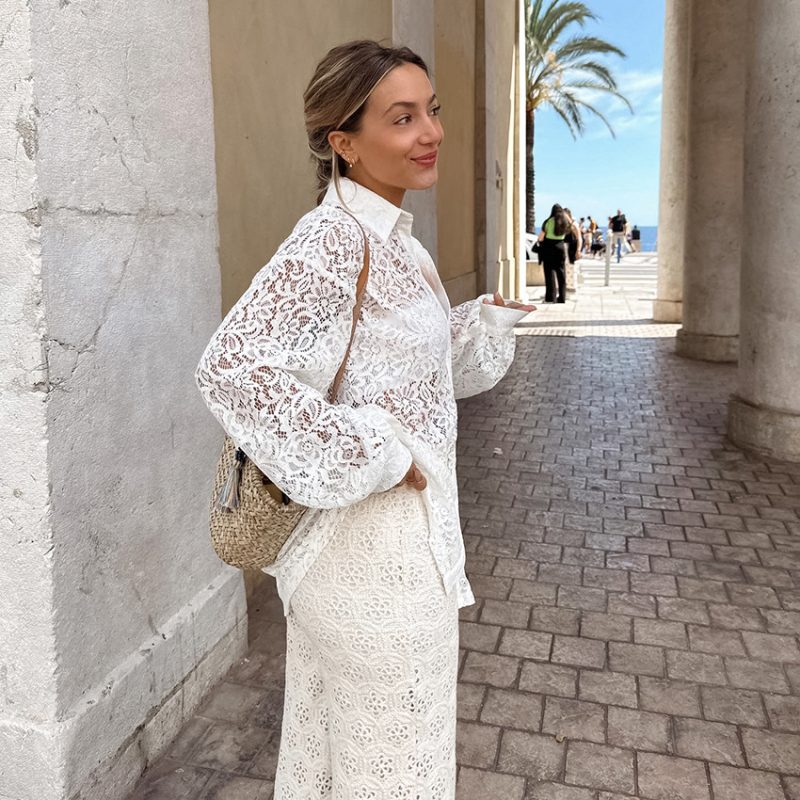 French White Lace Long Sleeve Shirt - Image 4