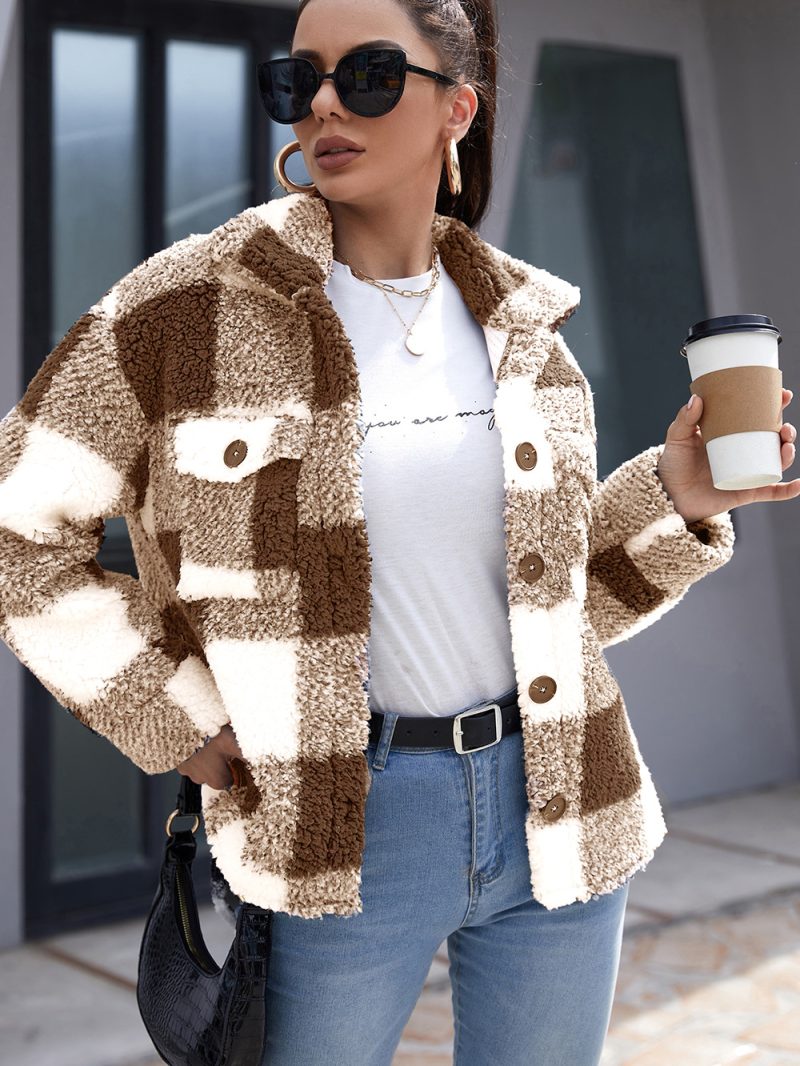 Plaid Collared Plush Coat - Image 6