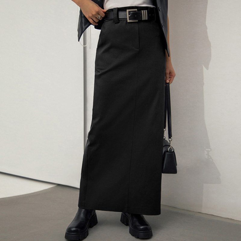Gray Split High Waist Straight Skirt - Image 4