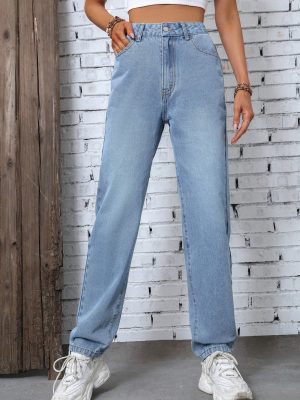 Retro High Waist Straight Leg Denim Trousers