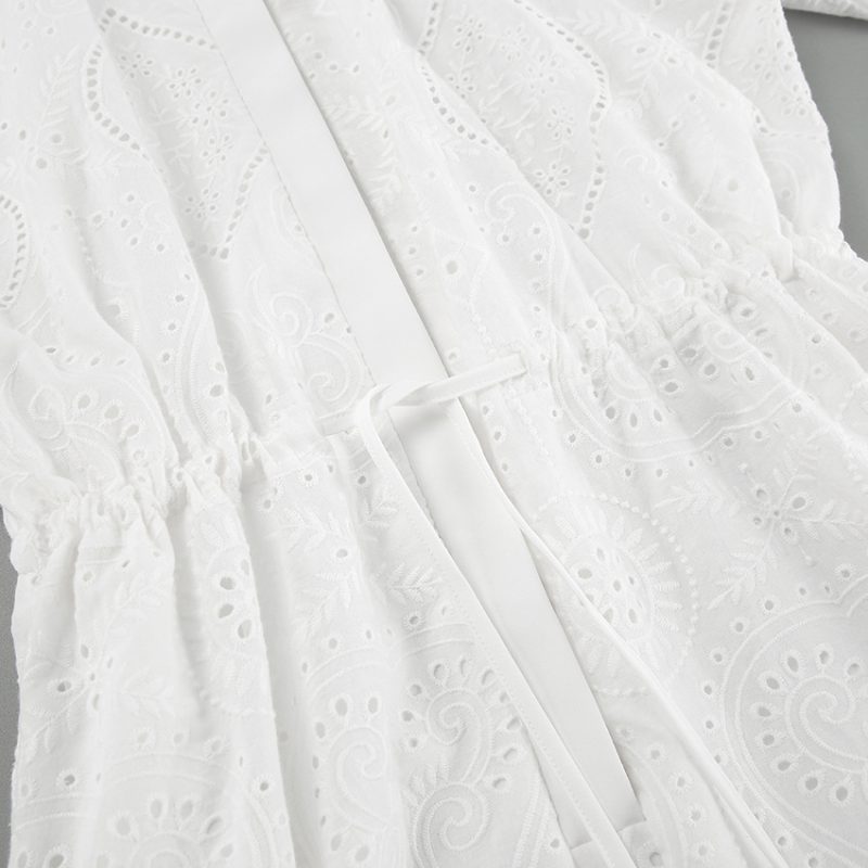 White Jacquard Puff Sleeve Jumpsuit - Image 7